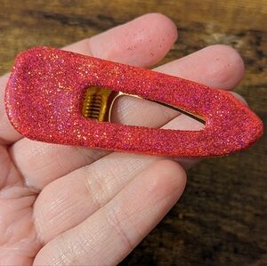 Red, Pink, & Gold Glittery Clay Hair Barrette New!